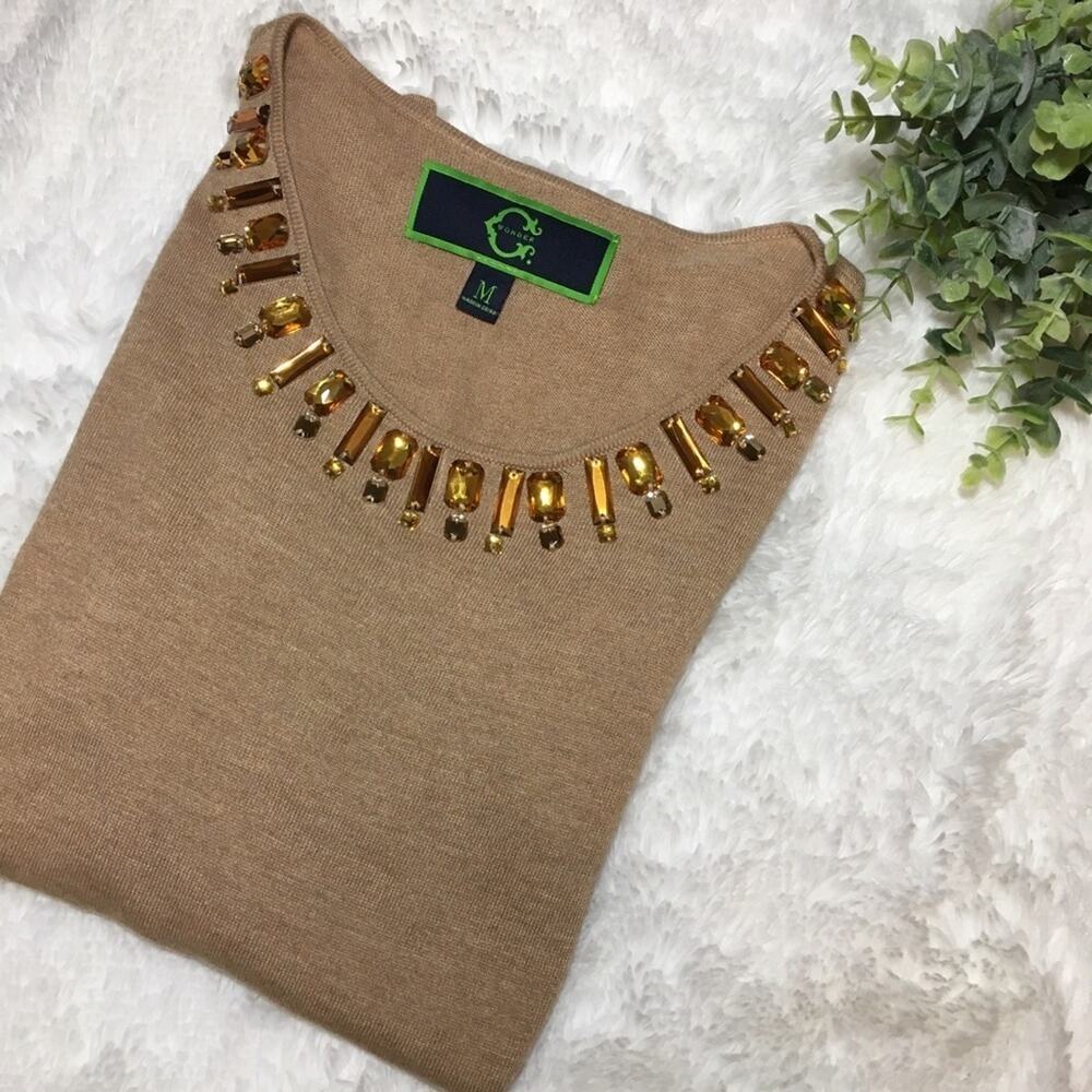 C Wonder | Tan Sleeveless Tank w/ Jewel Neckline